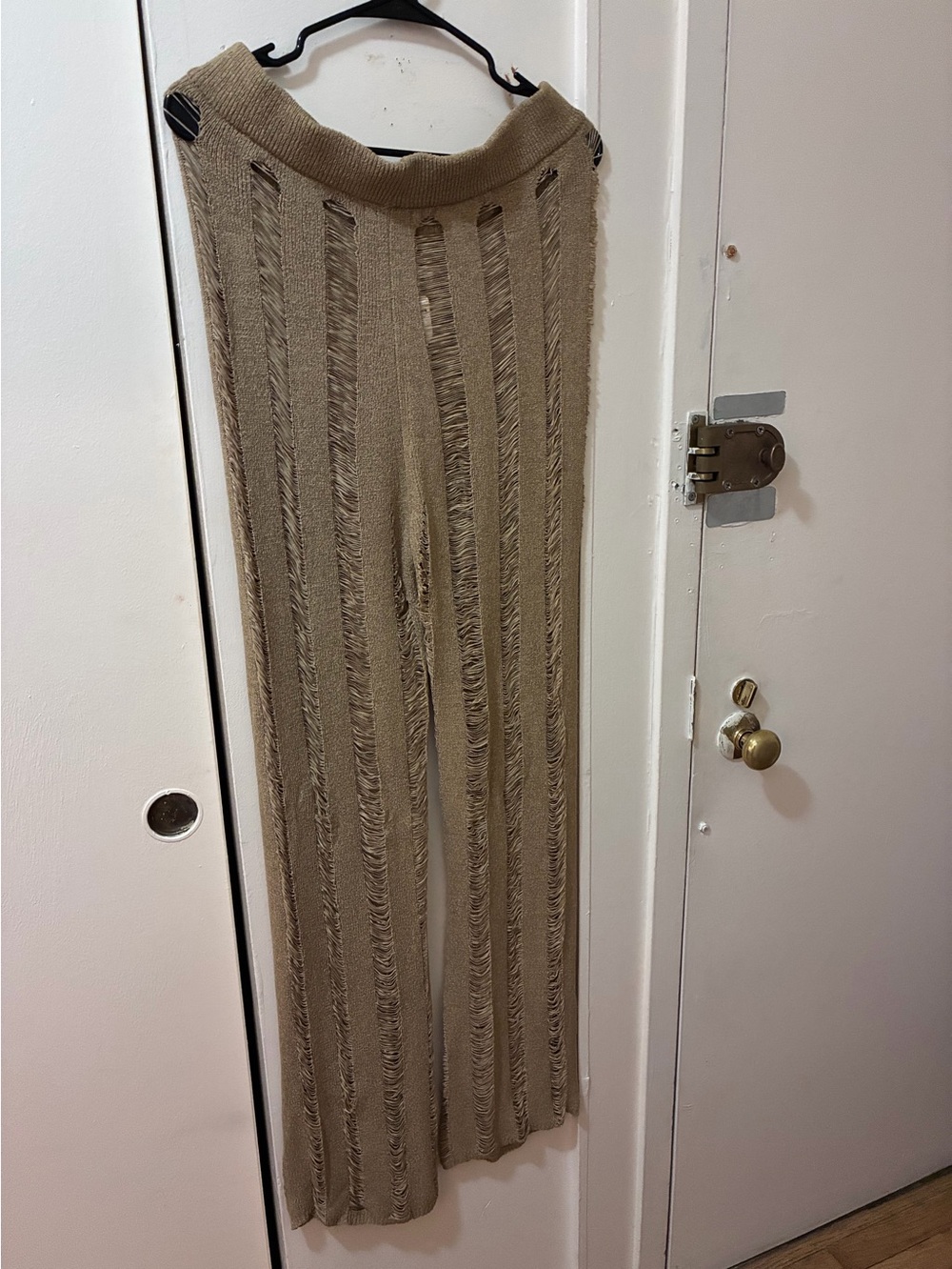 Fashion Nova Taupe Fringe Knit Wide-Leg Pants